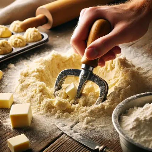 Cutting Butter into the Flour Mixture for Popeyes Biscuits