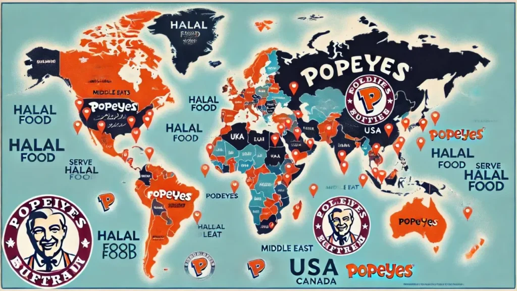 Different countries with Popeyes locations that are halal and non-halal