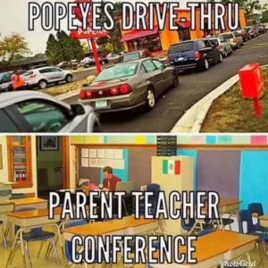 Popeyes Drive-Thru Chaos Meme: long lines of cars just to taste popeyes chicken sandwich